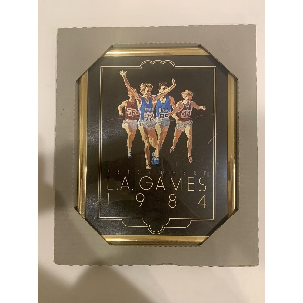 PETER J.HEER "L.A.GAMES 1984 SMALL OLYMPIC FRAMED POSTER ORIGINAL VINTAGE